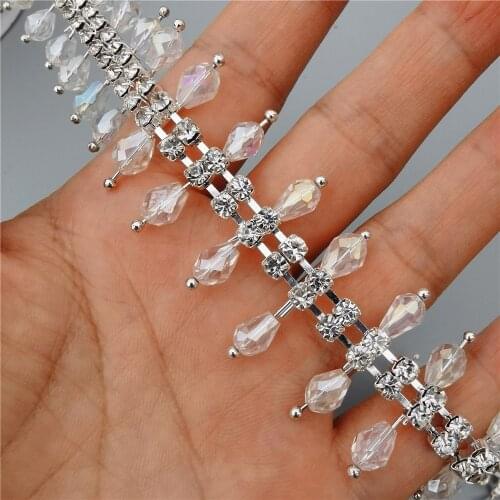 1 feet Rhinestone Crystal Chain Gemstone Bling Diamante Glass Collar Trim Crystal Bridal Wedding Dress Necklace Decoration