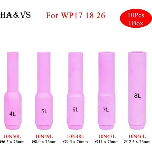 10Pcs Per Box 76mm 10N46L 10N47L 10N48L 10N49L 10N50L Alumina Nozzles For TIG WP17 18 26 Welding Torch Accessories