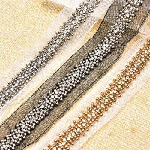 2 yards/lot black Ribbon Beaded Lace mesh Trim Braid silver beaded Lace Accessories Three-dimensional Lace Curtain Accessories