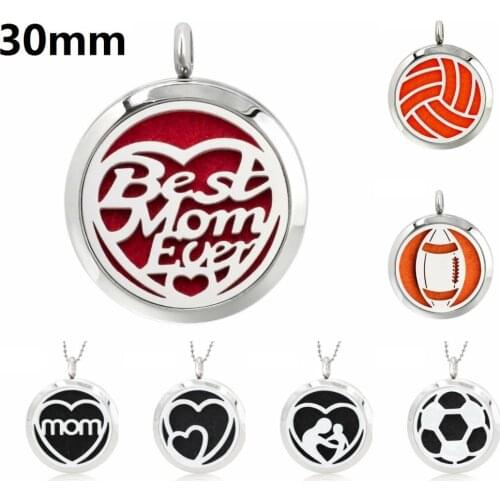30mm Bling Aromatherapy Locket Stainless Steel Essential Oil Diffuser Perfume Locket Pendant as Mothers Fathers gift