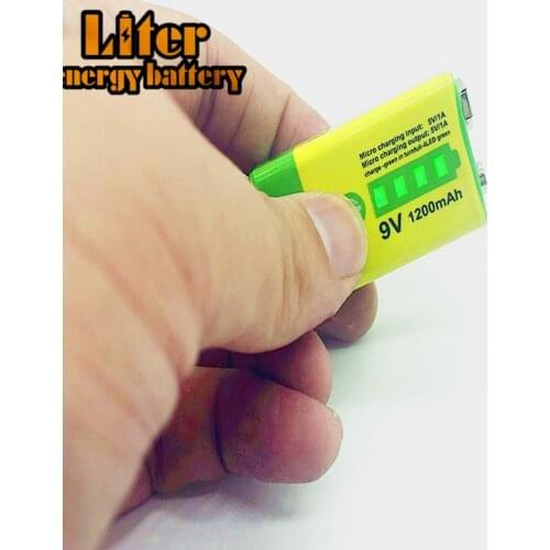 9V 6F22 Micro USB 1200mAh rechargeable lithium ion battery for smoke alarm wireless microphone Guitar EQ Intercom Multimeter