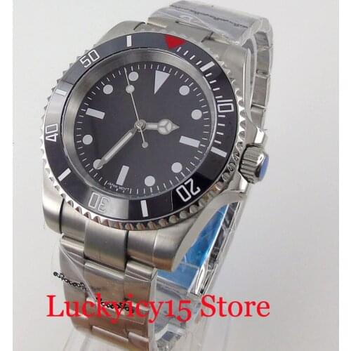 40mm Automatic Men Watch 24 Jewels NH35A MIYOTA 8215 Sterile Black Dial Brushed Oyster Strap Sapphire Crystal Ceramic Insert