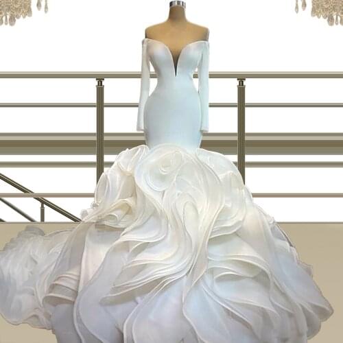 Off The Shoulder Mermaid Wedding Dress Court Ruffles Train Wedding Gown vestidos de novia Ivory Bridal Dresses Plus Size