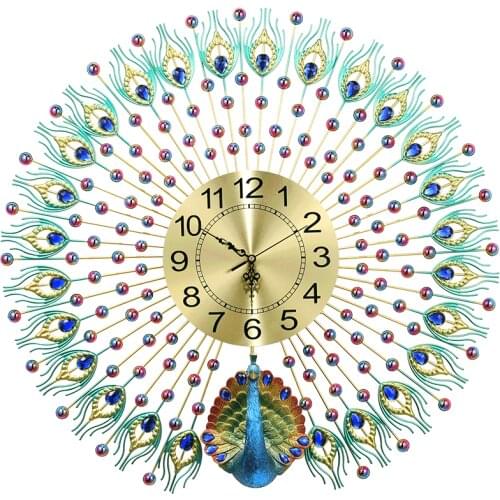 Nordic Large Wall Clock Modern Design Metal Art Luxury Peacock Wall Clock Living Room Reloj De Pared Home Accessories DG50WC