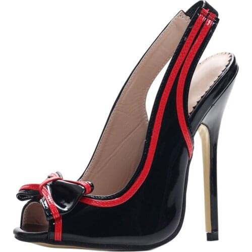 Women Sexy Sandals 14CM Super High Heels Butterfly-knot Peep toe Ankle-Wrap Ladies Club BDSM Shoes