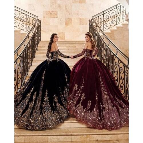 Burgendy 2021 Ball Gown Quinceanera Dresses Bridal Gowns Sweetheart Long Sleeve Sweet 16 Dress vestidos de xv años anos