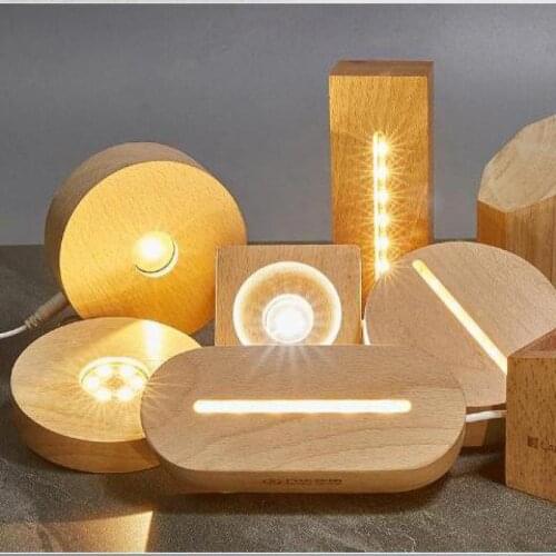 Kids Room 3d Small Led Night Light Base Circular Imported Beech Led Solid Wood Table Lamp Usb Christmas Gift Childrens Toys