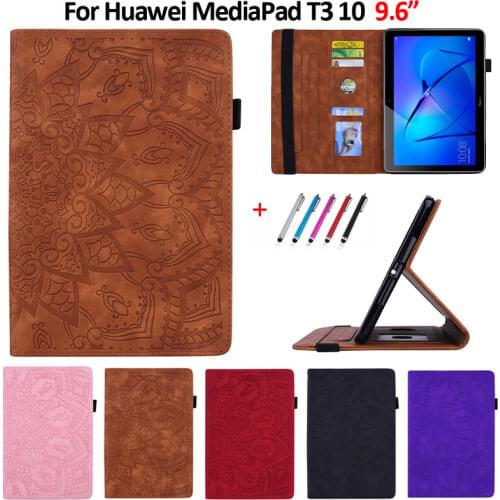 For Huawei MediaPad T3 10 9.6 Inch AGS-W09/L09/L03 Case Flower 3D Emboss PU Leather Cover Funda for Huawei Mediapad T3 10