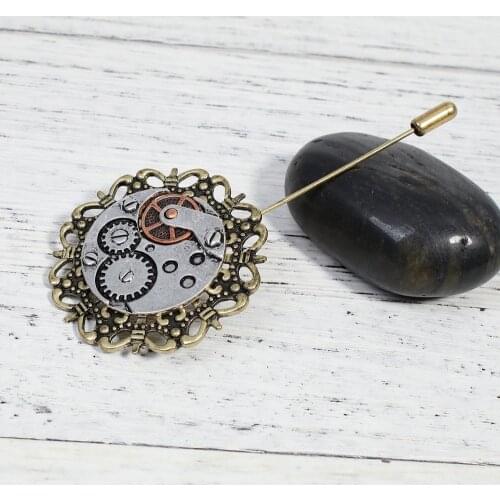 DoreenBeads Zinc Based Alloy Antique Bronze Silver Color Steampunk Stick Pin Brooches Round Gear 9.1cm x 4.3cm, 1 Piece