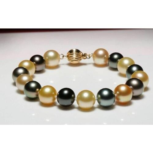 Elegant 11-12mm round south sea round multicolor pearl bracelet 7.5-8inch
