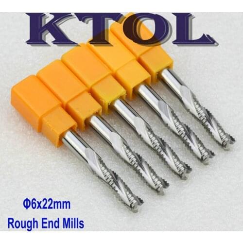 6x22MM 3 Flute Roughing End Mill Bits CNC Aluminum MDF Woodworking Router Cutters, Imported Tungsten Steel Carbide Milling Tools