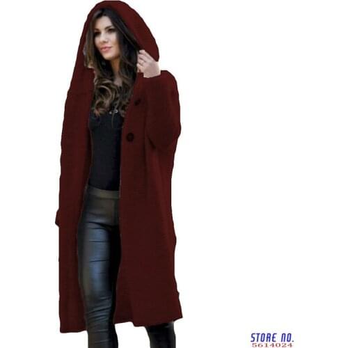 Hooded Solid Long Cardigan Women 2020 Winter Clothes Oversized Knitted Sweater Coat Pockets Plus Size 5XL Cardigans NP10