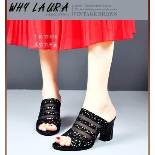 Summer Indoor Wedge Slippers for Women Shoes on Slippers for Women Open-Toed Breathable Soft Platform Leather Slippers