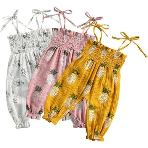 Lioraitiin 0-24M Newborn Lovely Infant Baby Girls Rompers Flowers Print Sleeveless Belt Long Trousers Jumpsuits 3Colors