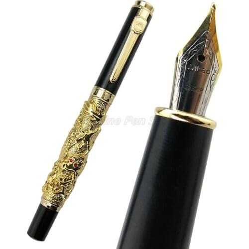 Jinhao Metal Ancient Golden Auspicious Dragon Carving Embossing Medium Nib Fountain Pen Office School Stationery Accessories