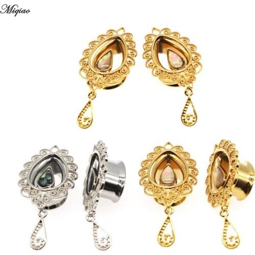 Miqiao 1 Pair 8-25mm Stainless Steel Water Drop Flowers Ear Plugs Gauges Tunnels Ear Expanders Body Piercing Jewelry