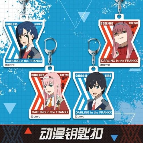 Fashion Anime DARLING In The FRANXX Keychain 02 ZERO TWO Acrylic Pendant Key Chain School Bag Charm Key Ring Holder Friends Gift