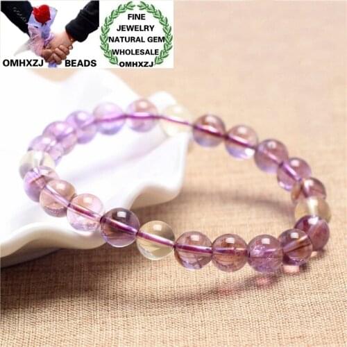 OMHXZJ Wholesale ZB405 7.5-8mm European Fashion Birthday Party Wedding Gift Natural Stone Fine Ametrine Round Beads Bracelets