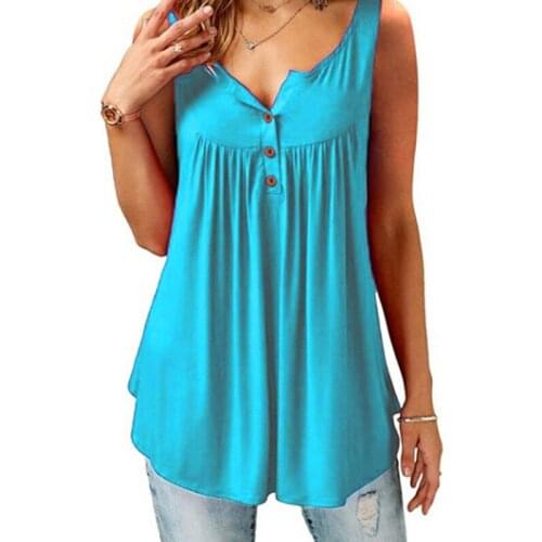 Autumn Women Tank Fashion O Neck Sleeveless Shirt Tank Casual Loose Button Ruched Solid Tank Tops FemaleNew
