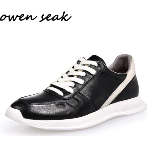 Owen Seak Men Casual Shoes Luxury Trainers Genuine Leather Lace Up Sneakers Male Autumn Boots Brand Flats Black Shoes