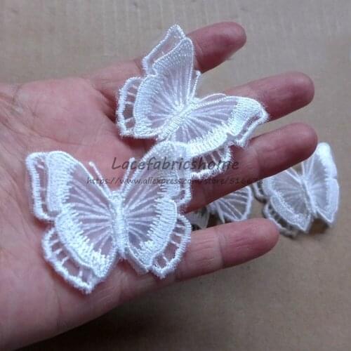 La Belleza Off white organza 3D butterfly dress patch 4.5X4 cm 20 pieces/lot