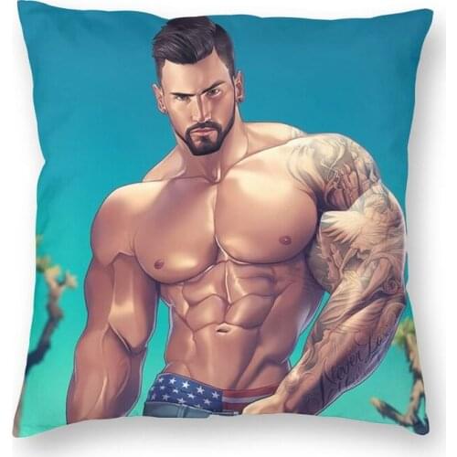 Sexy Man Super Muscle Male Cartoon Square Pillow Cover Home Decorative Tempting Gay Art Cushion Cover Throw Pillow for Sofa