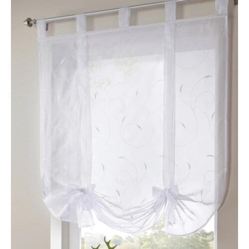 Simple All-match Embroidered Floral Short Roman Blinds For Fashion Kitchen Window Tulle Curtains Louver