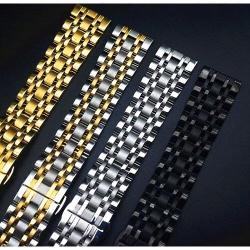 Stainless Steel Watch Band Strap 14/16/18/19/20/21/22mm 7 Beads Butterfly Clasp Watchband Watch Bracelet for Men Mechanical