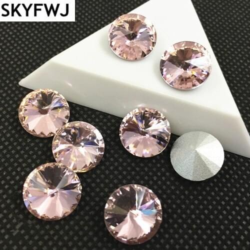 Pink Color 6,8,10,12,14,16,18mm RIVOLI CRYSTAL POINTED BACK Rhinestones Round Glass Stone for Dress Making