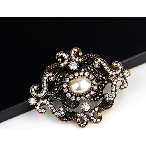 Sunspicems Elegant Turkish Resin Brooch Pin for Women Arabesque Wedding Jewelry Antique Gold Color Crystal Bridal Gift