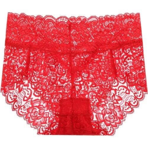 2pcs/Pack Women Lingerie Sexy Lace Panties Mid Waist Soft Underpants Transparent Ultra Thin Underwear Briefs