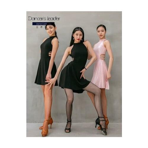 High quality Latin Dance Outfit Latin Salsa Practise Dress Pink Black Performance Girls Dance Dress For Women