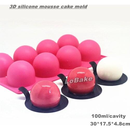 Top grade 8 cavities 3D ball shape 100ml one cavity silicone mousse cake mold ice cube mould chocolate molde DIY bakery moulds