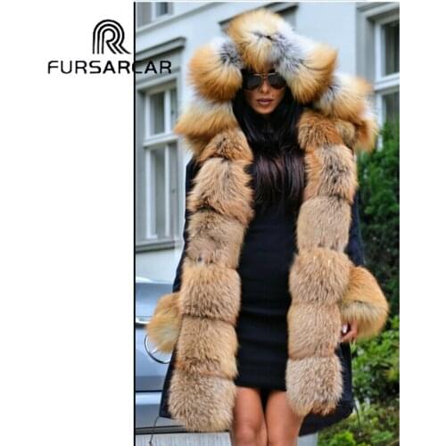 FURSARCAR 2020 New Winter Parka Luxury Women Natural Fur Jacket With Real Fox Fur Collar & Cuff Female Fashion Long Parkas Coat