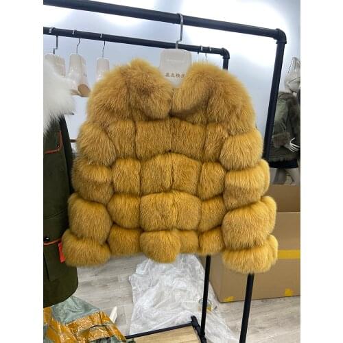 Women Natural Real Fox Fur Coat Winter Warm Long Sleeves Jacket Girls Casual Overcoat