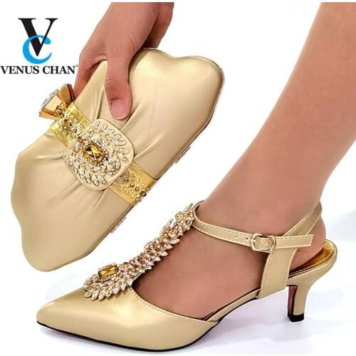 2022 Spring Autumn New Arrivals Slingbacks Sandals with Platform in Golden Color High Quality African Women Shoes and Bag Set