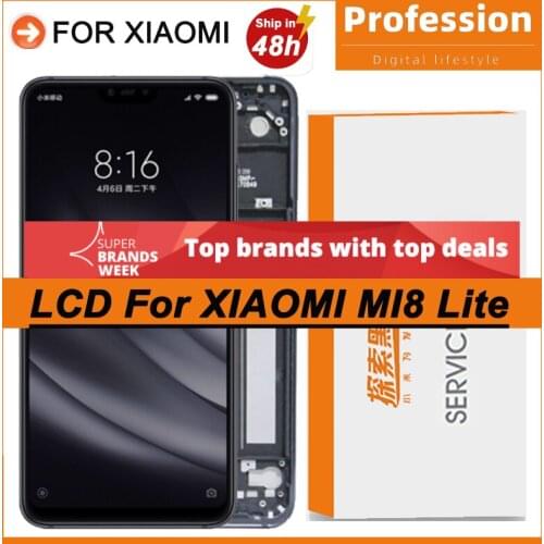 100% Original 6.26'' IPS Display with frame for Xiaomi Mi 8 Lite LCD Touch Screen Mi8 Lite Repair Parts + Service Pack