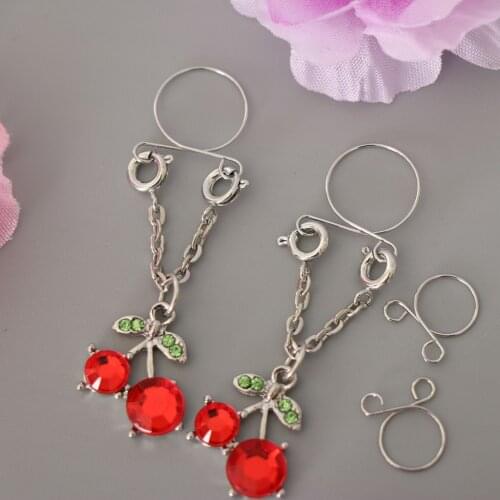 2pcs Non-piercing Nipplerings Cherry Fruit Dangle Jewelry Charms Clip Ring