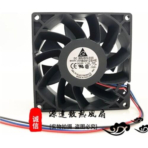 Delta Electronics FFB0912SHE R00 DC 12V 1.13A 90x90x38mm 3-Wire Server Cooling Fan