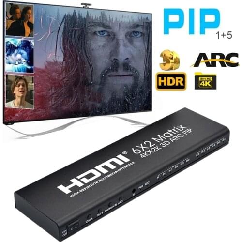 4K HDMI-compatible Matrix 6X2 4x2 Multi 6 Input 2 Output 1080p HD Switch Splitter Audio Video Converter Laptop PC To TV Monitor