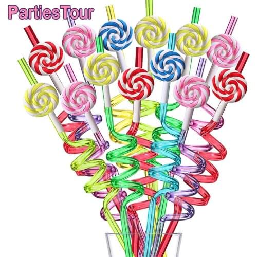 8pcs Candy Lollipop Reusable Plastic Straw for Kids Colored Donuts Party Drinking Straws Sweet Lollipop Birthday Party Favers