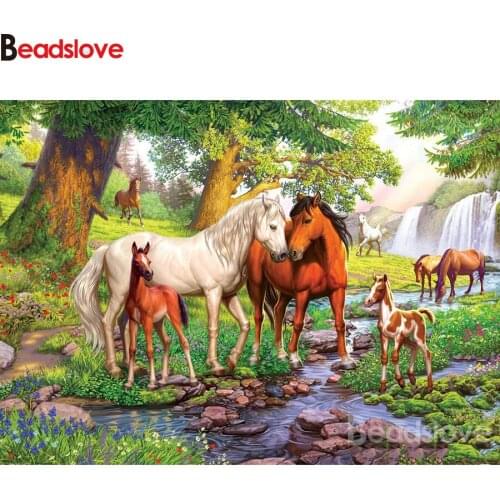 Forest Horse Family Full Diamond Embroidery DIY 5D Diamond Painting Mosaic Picture Of Rhinestones Crystals Painting Home Decor