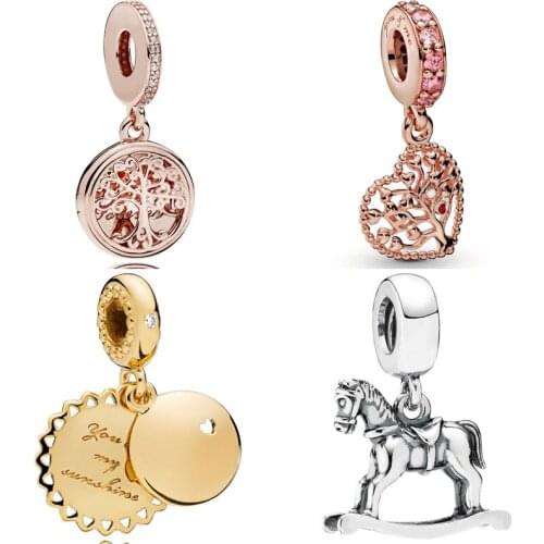 Shine You Are My Sunshine Rose Family Roots Rocking Horse Pendant Beads Fit Pandora Bracelet 925 Sterling Silver Charm Jewelry