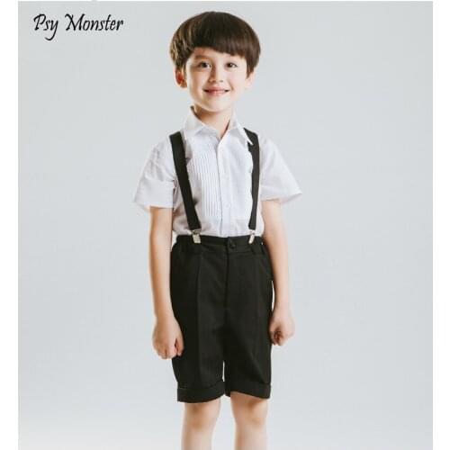 Brand Flower Boys Clothing set Wedding Overall Suits with Bowtie Formal School Performance Suits Birthday Dress Bib Pant D28