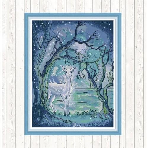 Joy Sunday Cross Stitch Fabric Deer Painting Printed Canvas for Embroidery Kit 14CT DMC DIY Counted Cross Stitch for Needlework