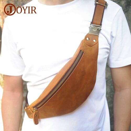 JOYIR Crazy Horse Leather Mens Chest Bag Sling Shoulder Chest Pack Bum Phone Cigarette Case Pouch Small Men Belt Waist Bag