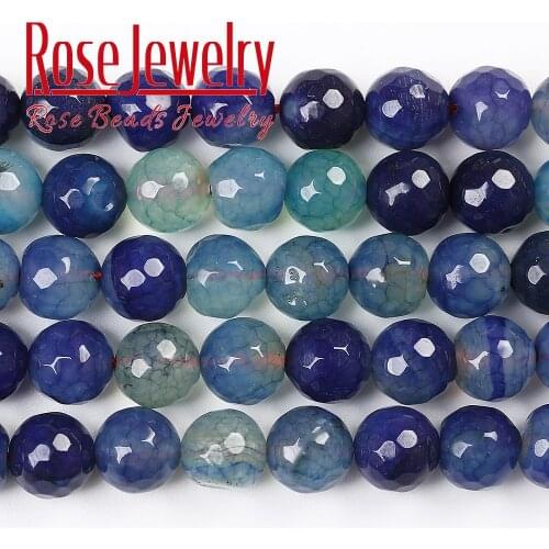 Natural Stone Faceted Blue Dragon Vein Agates Loose Beads for Jewelry Making Charm Accessories DIY Bracelet 15"strand 6/8/10mm