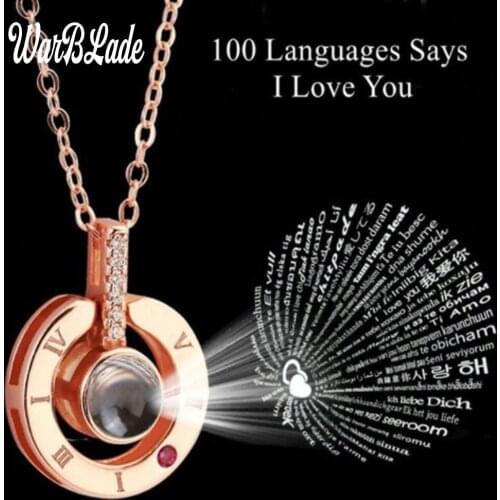 Dropshipping Rose Gold Silver 100 Languages I Love You Projection Pendant Necklace Romantic Love Memory Wedding Necklace 2019