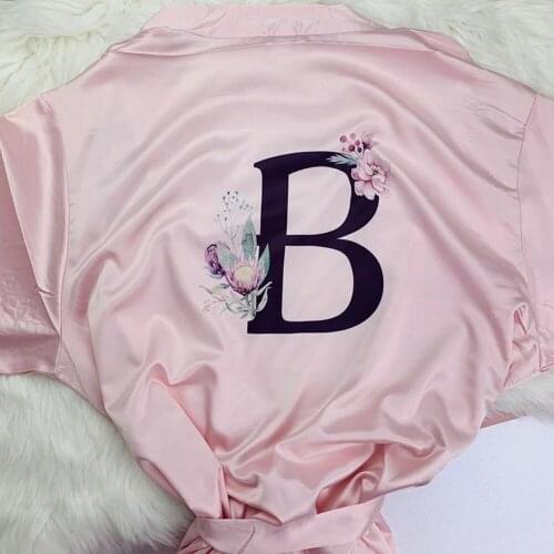 Pink blush bridal party robe with flower personalize wedding day get ready peignoir birthday Gift bridesmaid nightdress bathrobe