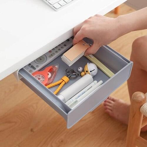 Table Under Paste Plastic Desk Organizer Memo Pen Stationery Storage Box Case Desk Drawer Divider Stationery Decoration